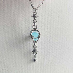 Mermaid's treasure ✦ blue pearl chain mail necklace with a small silver chain ✦